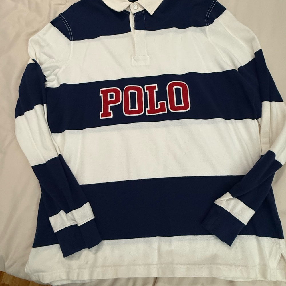 Ralph Lauren Classic Fit Navy and White Polo spell out new without tags